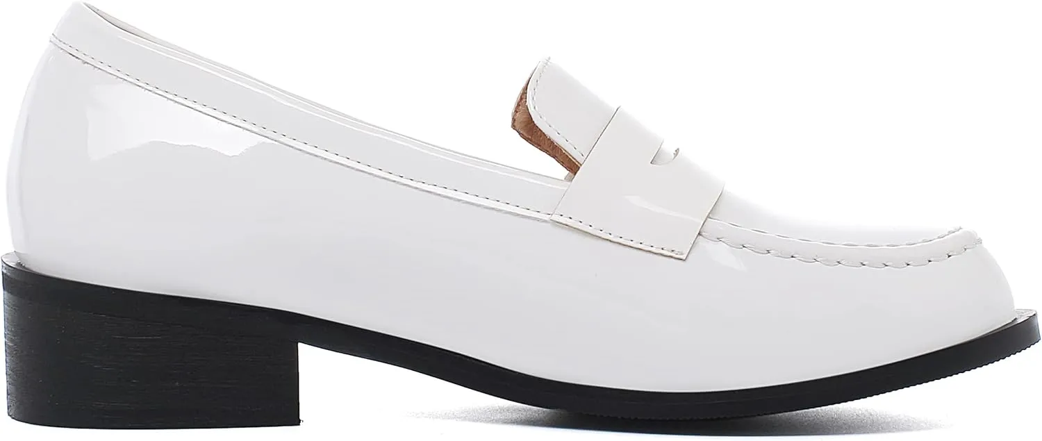 Caradise Women's Patent Leather Loafers Block Heel Slip On Casual Shoes