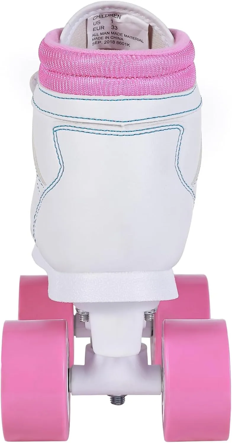 Chicago Girls Sidewalk Roller Skates – White Youth Quad Skates, High-Top Design, Beginner-Friendly, Durable Polyurethane Wheels, Indoor & Outdoor Use