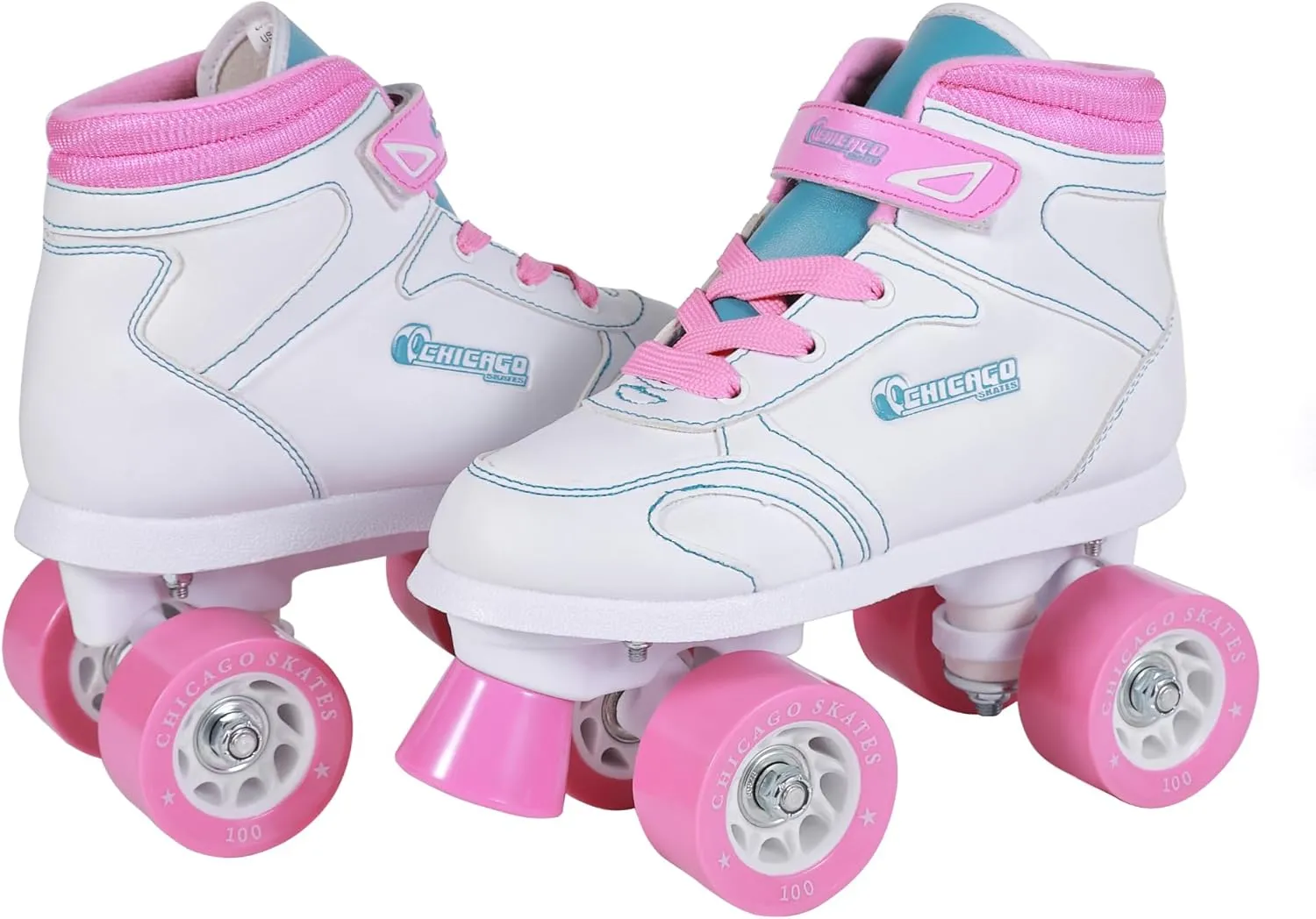 Chicago Girls Sidewalk Roller Skates – White Youth Quad Skates, High-Top Design, Beginner-Friendly, Durable Polyurethane Wheels, Indoor & Outdoor Use