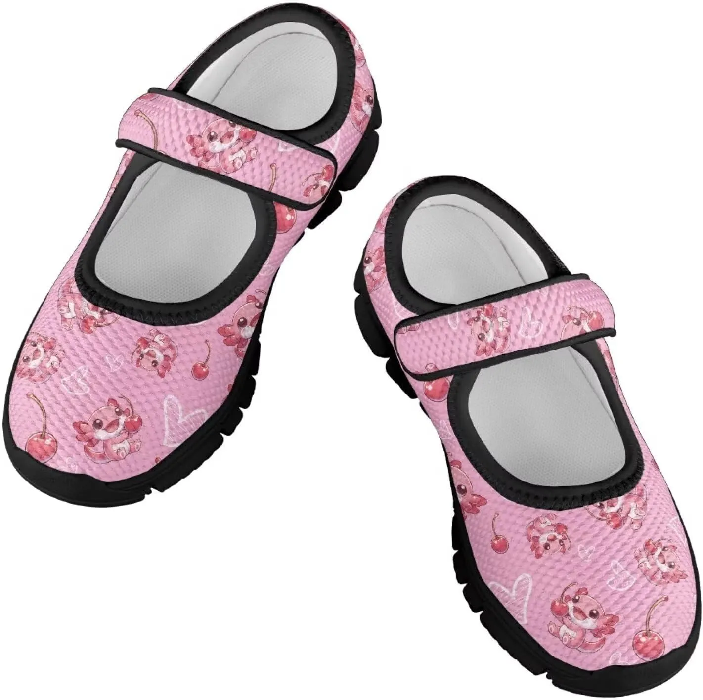 Children's Cartoon Single Buckle Sneaker,Girls Comfort Breathable Mesh Casual Shoes,Low-top Flat Shoes,Black Sole