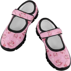 Children's Cartoon Single Buckle Sneaker,Girls Comfort Breathable Mesh Casual Shoes,Low-top Flat Shoes,Black Sole