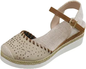Closed Toe Platform Wedge for Women Dressy Hollow Out Ankle Strap Espadrille Sandals Slip On Orthopedic Sandals