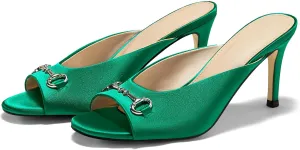 Coutgo Womens Heeled Mules Peep Toe High Heels Backless Dress Shoes Summer Slide Sandals with Metal Chain