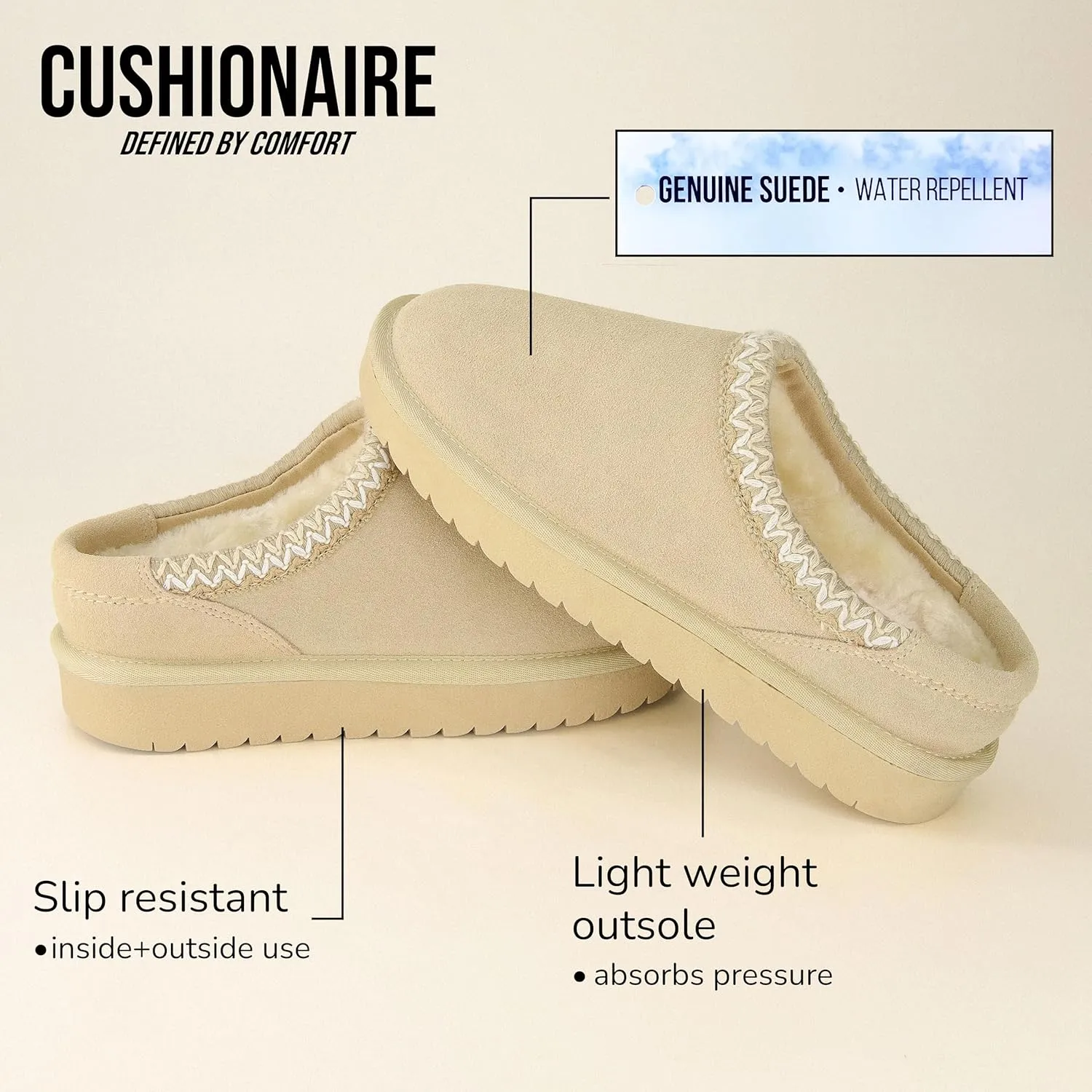 CUSHIONAIRE Keto Womens Slippers Slip-On Suede Mule Slipper - Cozy & Stylish, Memory Foam & Faux Fur Lining, Wide Widths Available