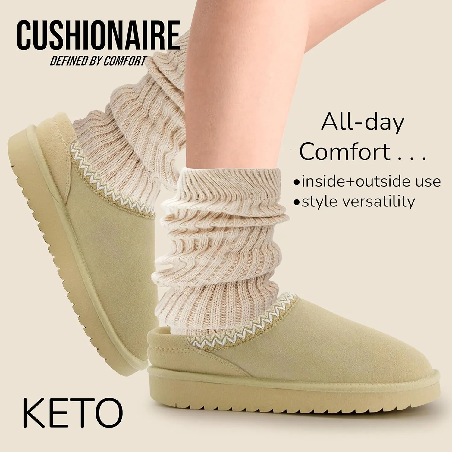 CUSHIONAIRE Keto Womens Slippers Slip-On Suede Mule Slipper - Cozy & Stylish, Memory Foam & Faux Fur Lining, Wide Widths Available