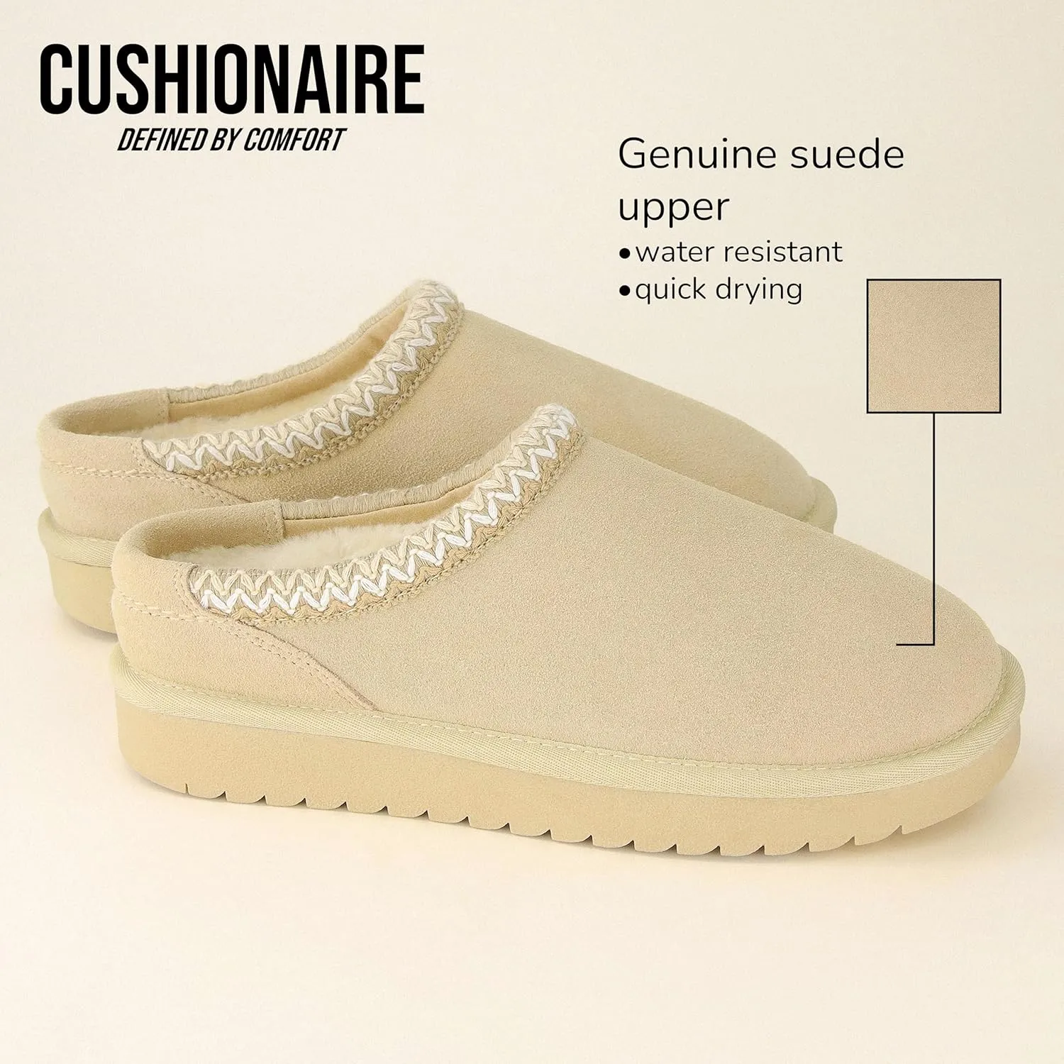 CUSHIONAIRE Keto Womens Slippers Slip-On Suede Mule Slipper - Cozy & Stylish, Memory Foam & Faux Fur Lining, Wide Widths Available