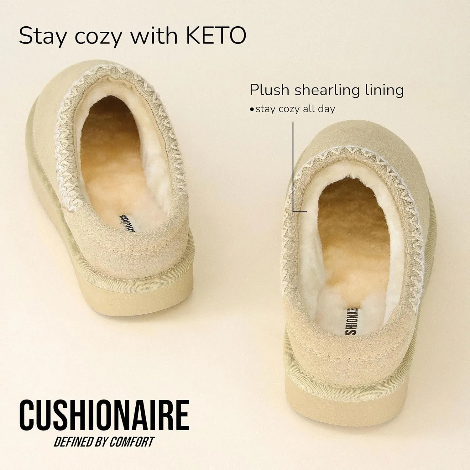 CUSHIONAIRE Keto Womens Slippers Slip-On Suede Mule Slipper - Cozy & Stylish, Memory Foam & Faux Fur Lining, Wide Widths Available