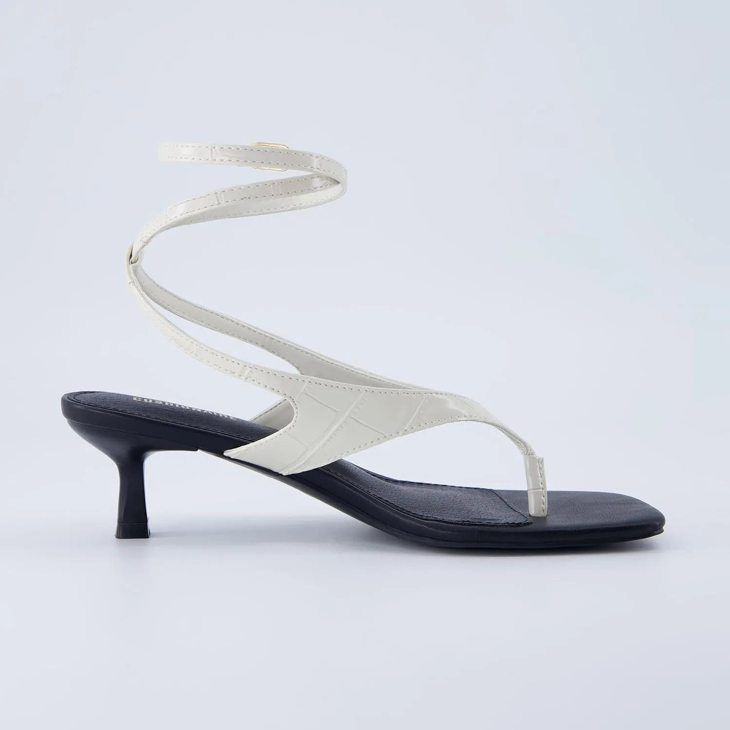 CUSHIONAIRE Martini Women’s Ankle Wrap Heel Sandal – Strappy Faux Leather Thong with Kitten Heel & Cushioned Footbed