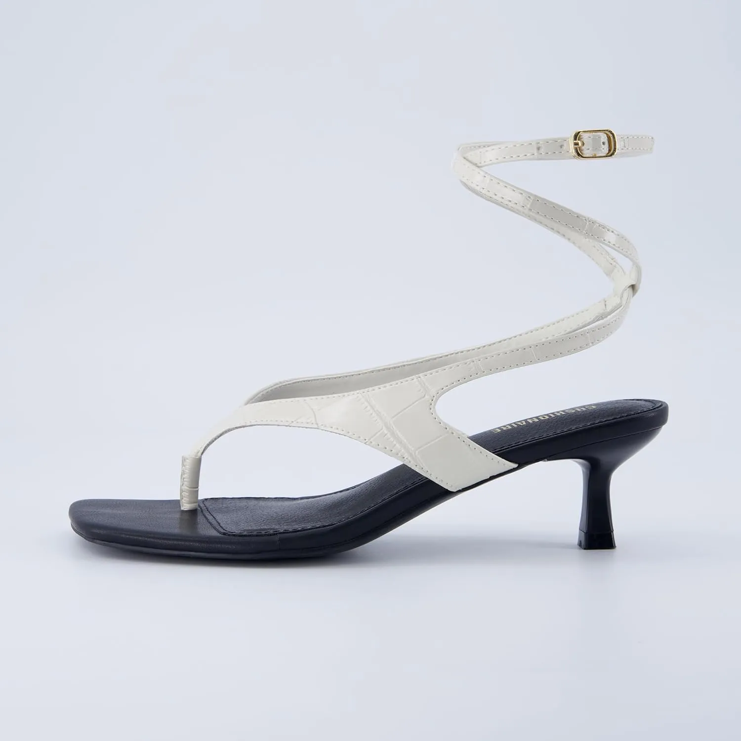 CUSHIONAIRE Martini Women’s Ankle Wrap Heel Sandal – Strappy Faux Leather Thong with Kitten Heel & Cushioned Footbed