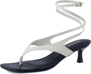 CUSHIONAIRE Martini Women’s Ankle Wrap Heel Sandal – Strappy Faux Leather Thong with Kitten Heel & Cushioned Footbed