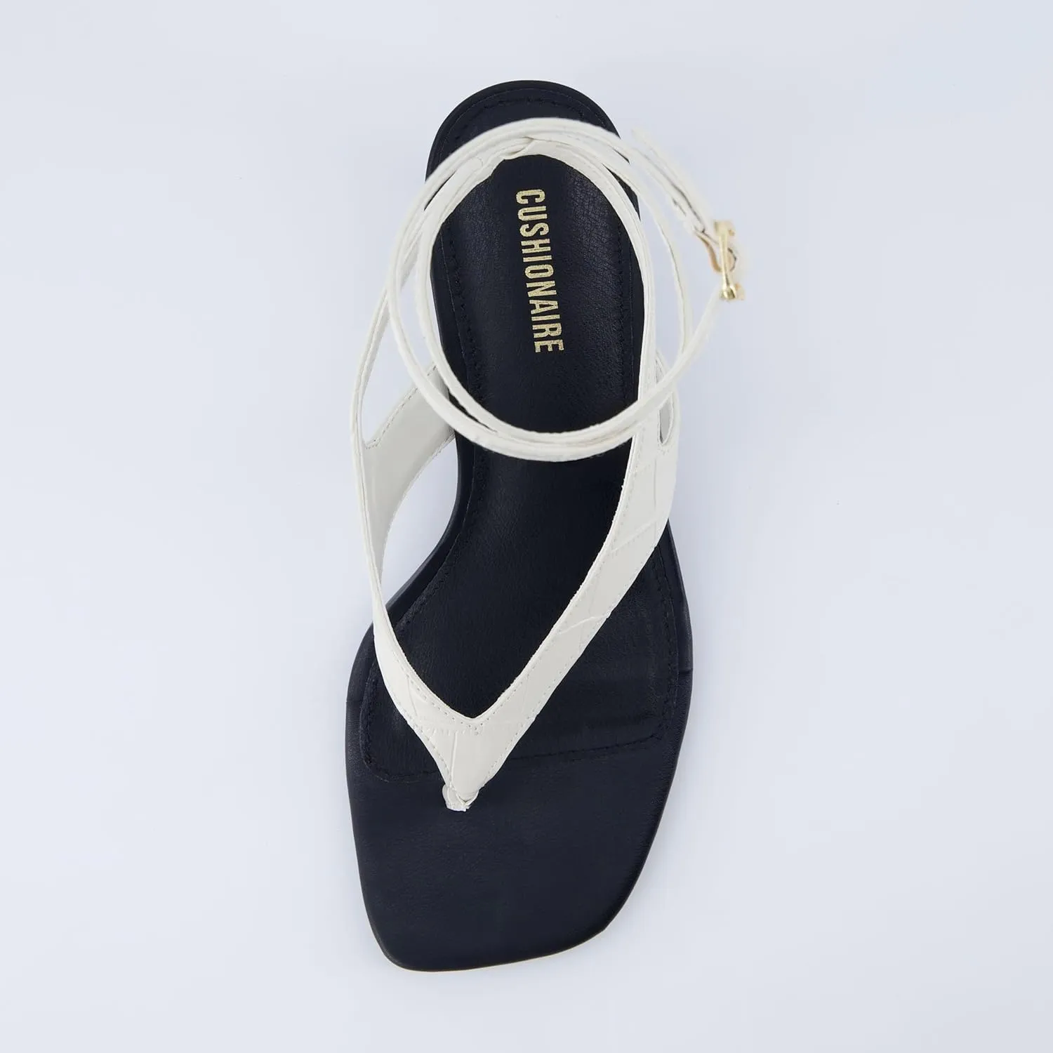 CUSHIONAIRE Martini Women’s Ankle Wrap Heel Sandal – Strappy Faux Leather Thong with Kitten Heel & Cushioned Footbed