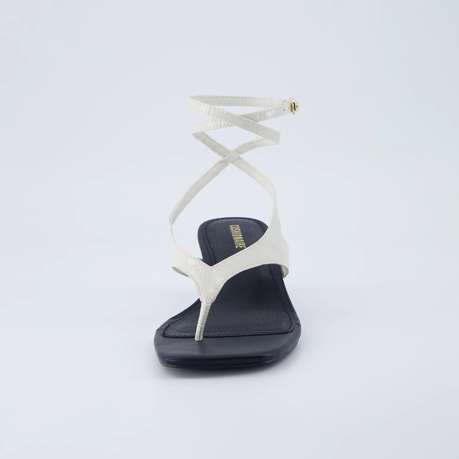CUSHIONAIRE Martini Women’s Ankle Wrap Heel Sandal – Strappy Faux Leather Thong with Kitten Heel & Cushioned Footbed