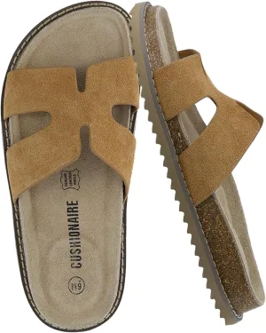 CUSHIONAIRE Wisdom Womens Sandals Cutout Strap Genuine Leather Slides – Slip On Cork Footbed Sandals for Women 2025