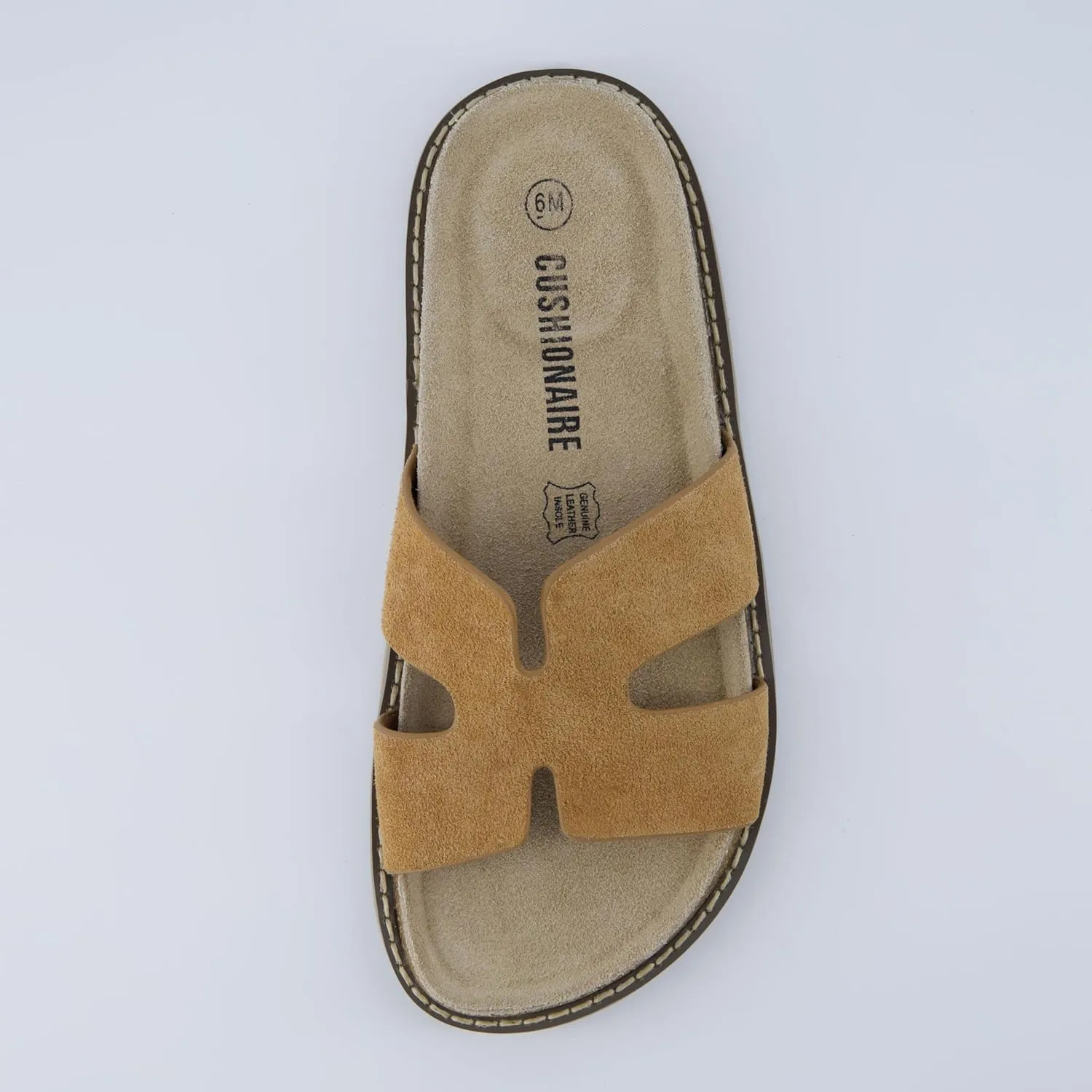 CUSHIONAIRE Wisdom Womens Sandals Cutout Strap Genuine Leather Slides – Slip On Cork Footbed Sandals for Women 2025