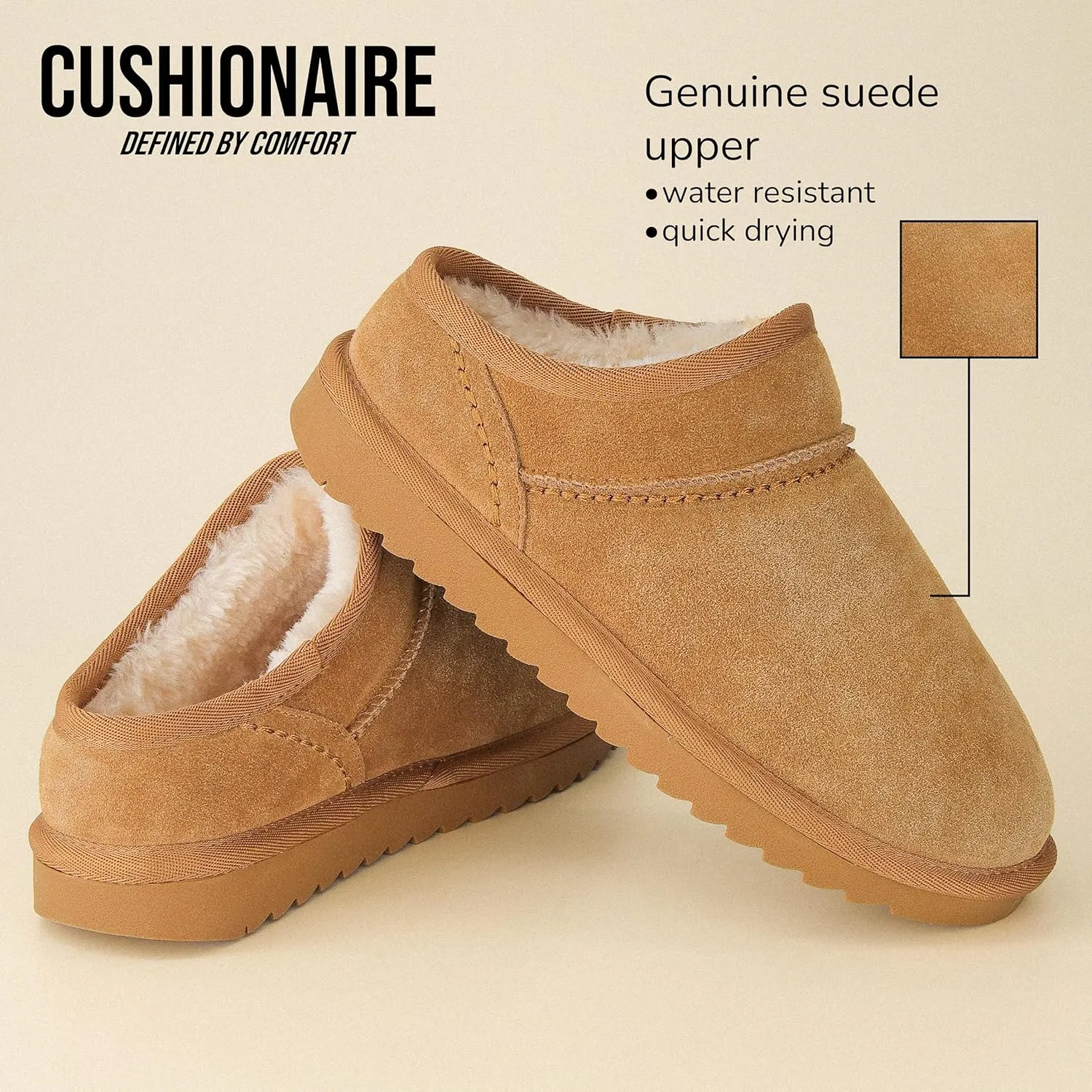 CUSHIONAIRE Women's Hilo Genuine Suede cozy mule  Memory Foam