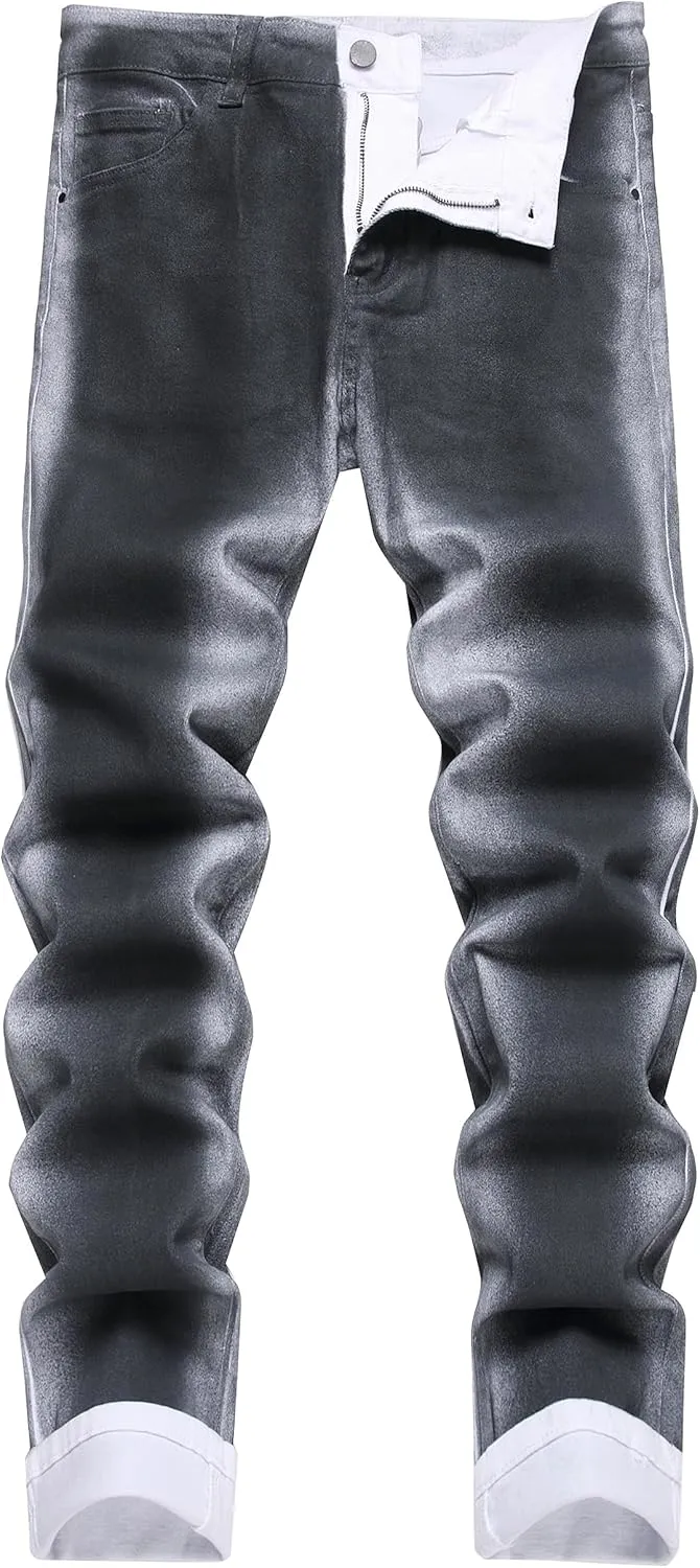 DANT BULUN Men's Ripped Distressed Destroyed Slim Fit Straight Leg Denim Jeans