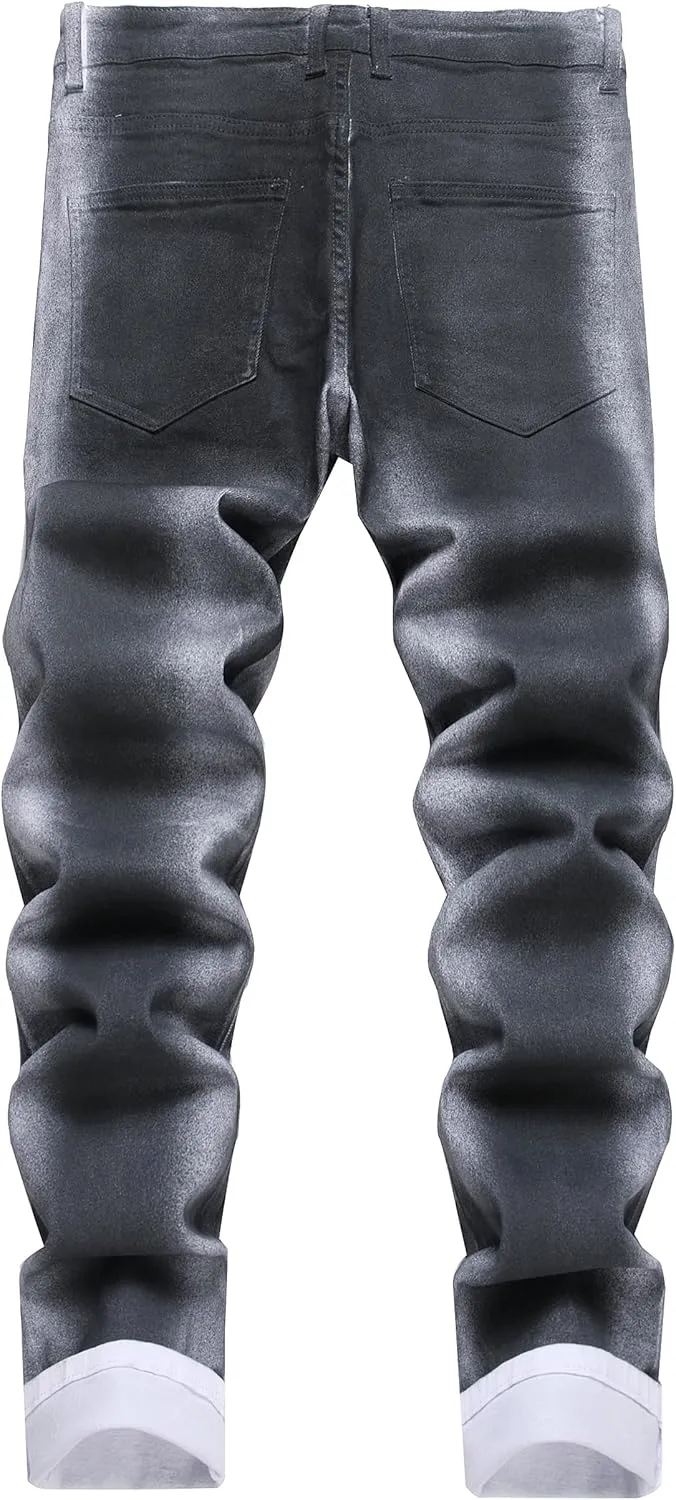 DANT BULUN Men's Ripped Distressed Destroyed Slim Fit Straight Leg Denim Jeans