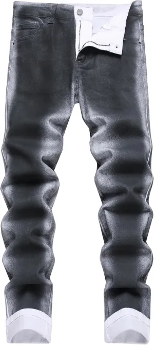 DANT BULUN Men's Ripped Distressed Destroyed Slim Fit Straight Leg Denim Jeans
