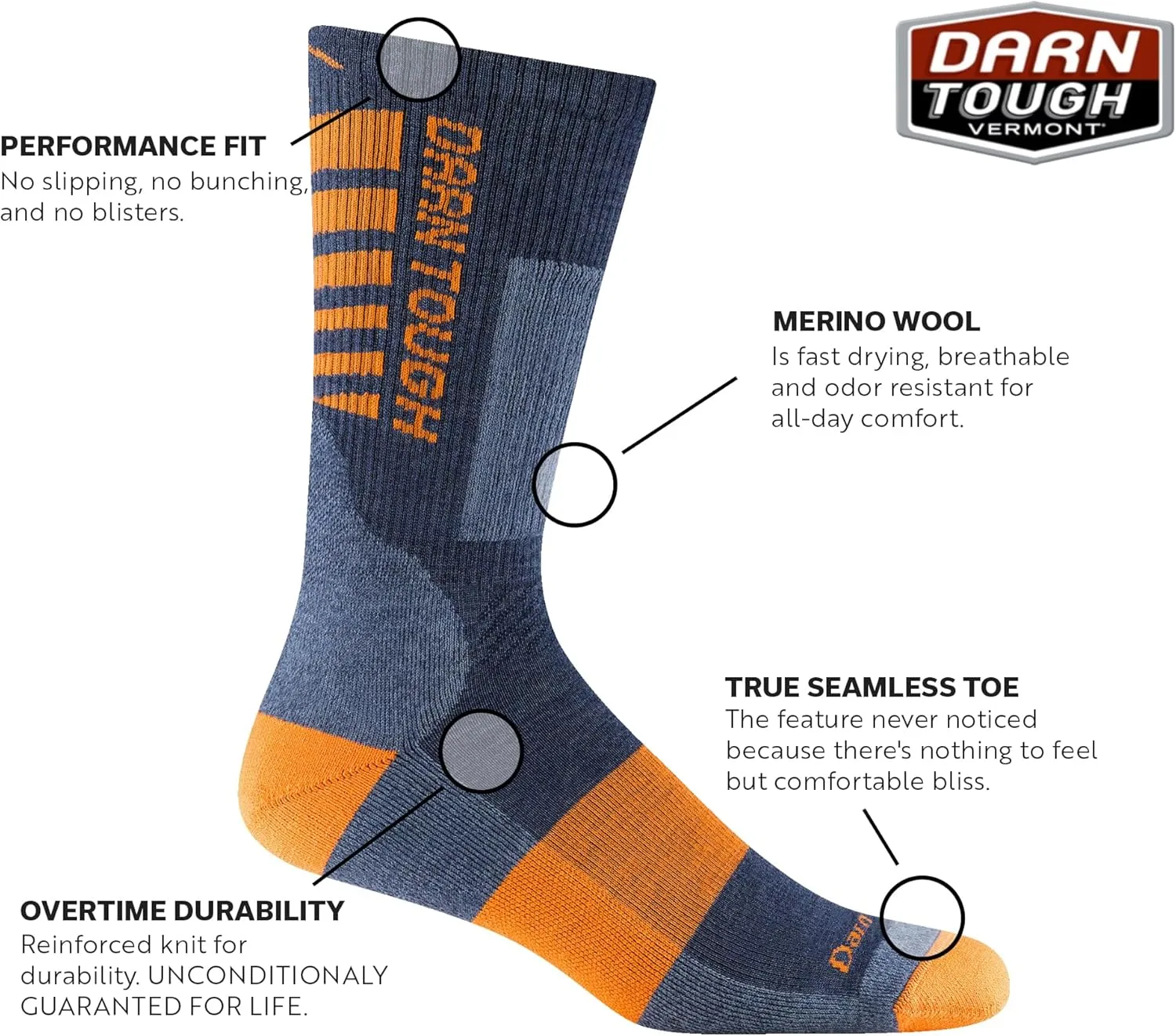 Darn Tough Vermont Backbone Boot Socks for Men, Midweight Work Boot Socks with Cushion & Padded Shin, Style 2207