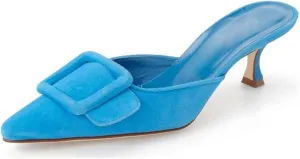 Divanne Heeled Mules for Women, Pointed Toe Slingback Pumps Buckle Kitten Heels Mules Slides Backless Dress Sandals