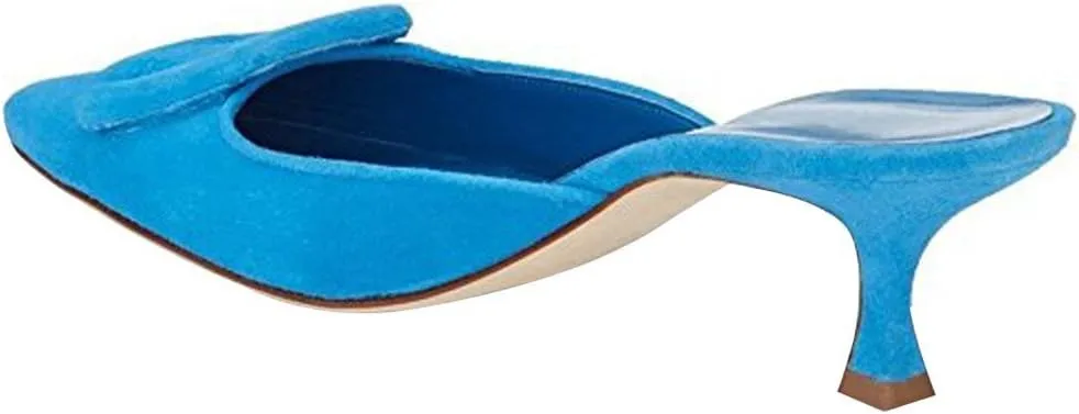 Divanne Heeled Mules for Women, Pointed Toe Slingback Pumps Buckle Kitten Heels Mules Slides Backless Dress Sandals