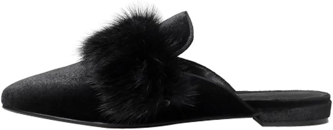 Divanne Loafers for Women, Womens Embroidery Mule Shoes Velvet Backless Slip On Loafers Pointed Toe Flat Mule Slides
