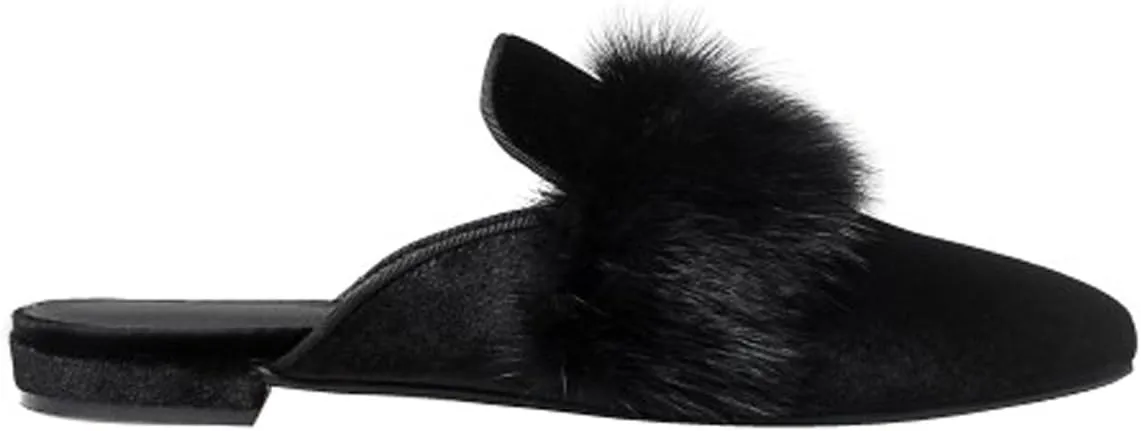 Divanne Loafers for Women, Womens Embroidery Mule Shoes Velvet Backless Slip On Loafers Pointed Toe Flat Mule Slides