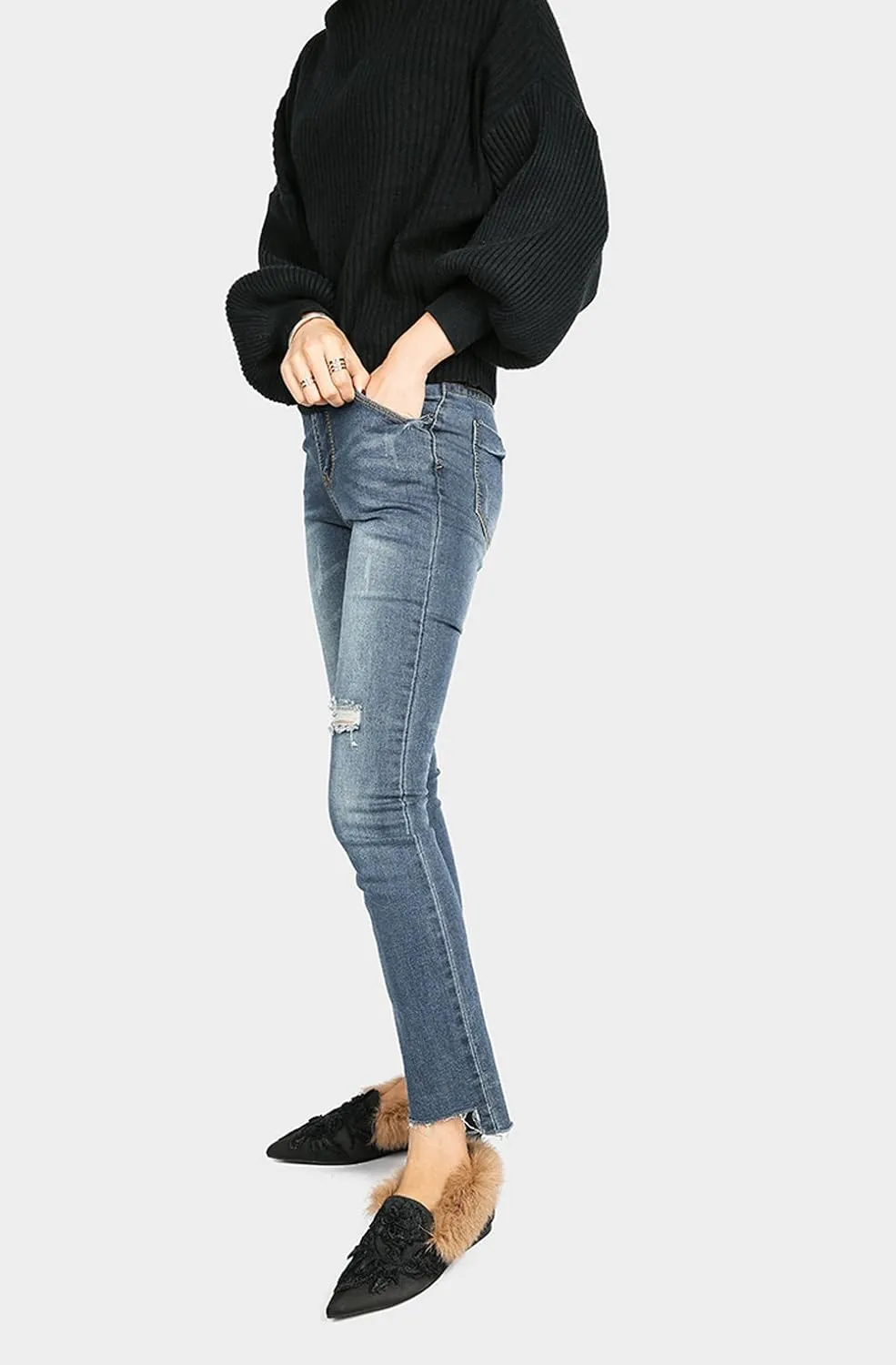 Divanne Slip On Loafers, Womens Embroidery Mule Shoes with Plush Lamb Fur Velvet Backless Pointed Toe Mule Slide