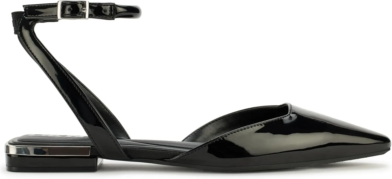 DKNY Women's Cacia Pointed Toe Ballet Flat with Ankle Strap Mule