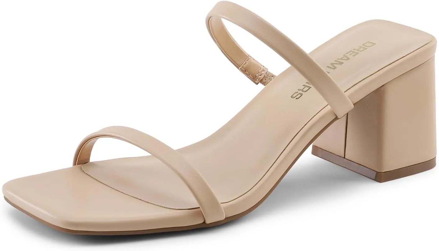 DREAM PAIRS Sandal Heels for Women Low Square Open Toe Block Chunky Heels Slip On Slides Mules for Party Homecoming Daily