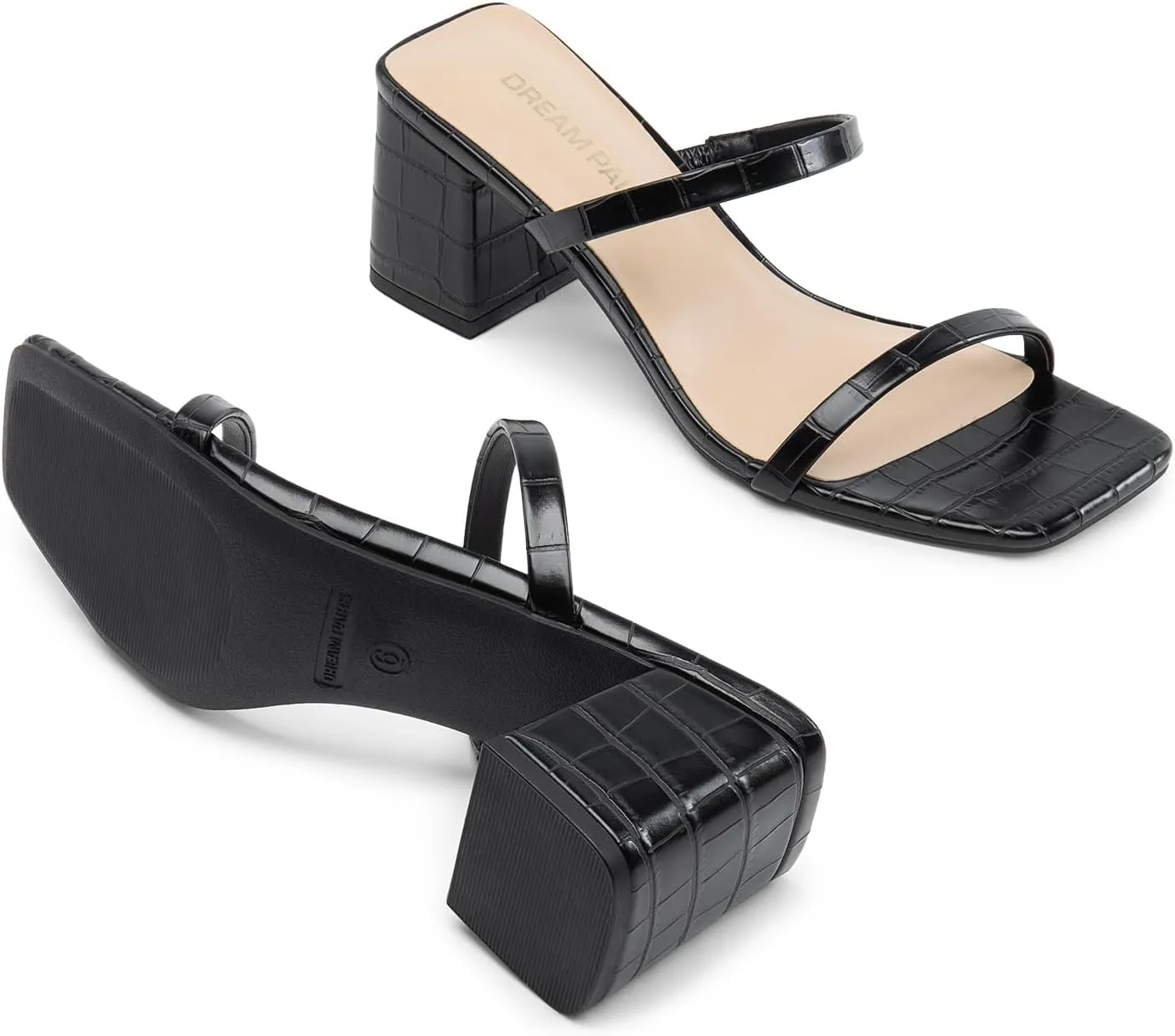 DREAM PAIRS Sandal Heels for Women Low Square Open Toe Block Chunky Heels Slip On Slides Mules for Party Homecoming Daily