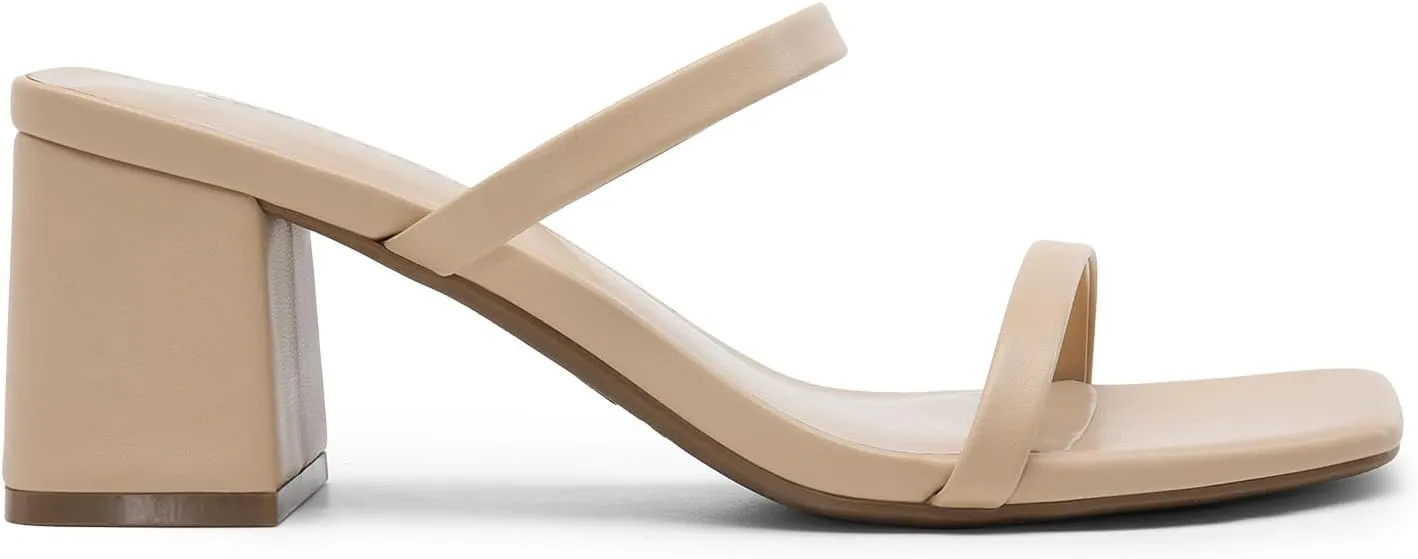 DREAM PAIRS Sandal Heels for Women Low Square Open Toe Block Chunky Heels Slip On Slides Mules for Party Homecoming Daily