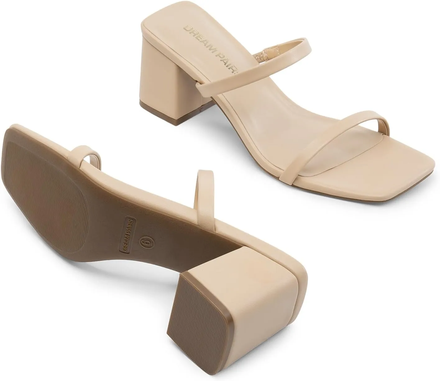 DREAM PAIRS Sandal Heels for Women Low Square Open Toe Block Chunky Heels Slip On Slides Mules for Party Homecoming Daily
