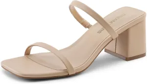 DREAM PAIRS Sandal Heels for Women Low Square Open Toe Block Chunky Heels Slip On Slides Mules for Party Homecoming Daily
