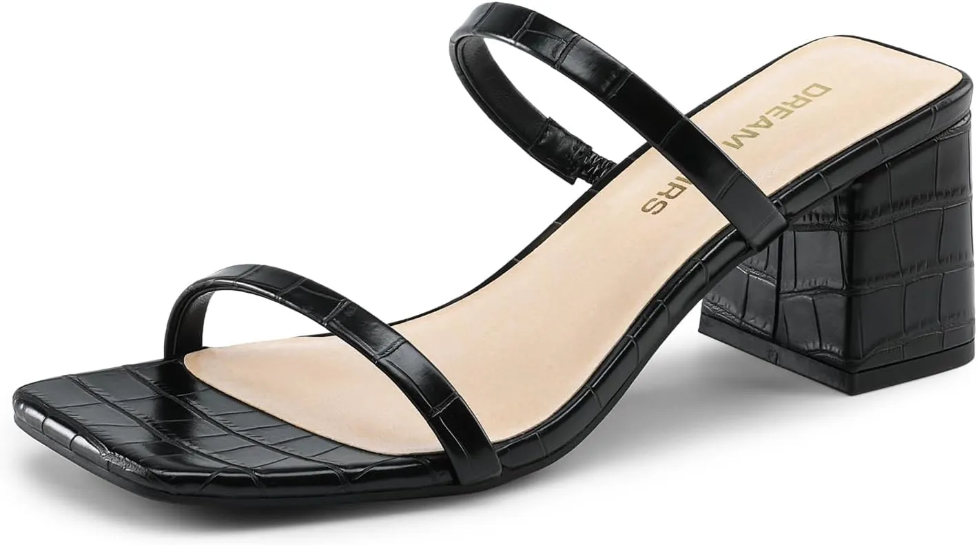 DREAM PAIRS Sandal Heels for Women Low Square Open Toe Block Chunky Heels Slip On Slides Mules for Party Homecoming Daily