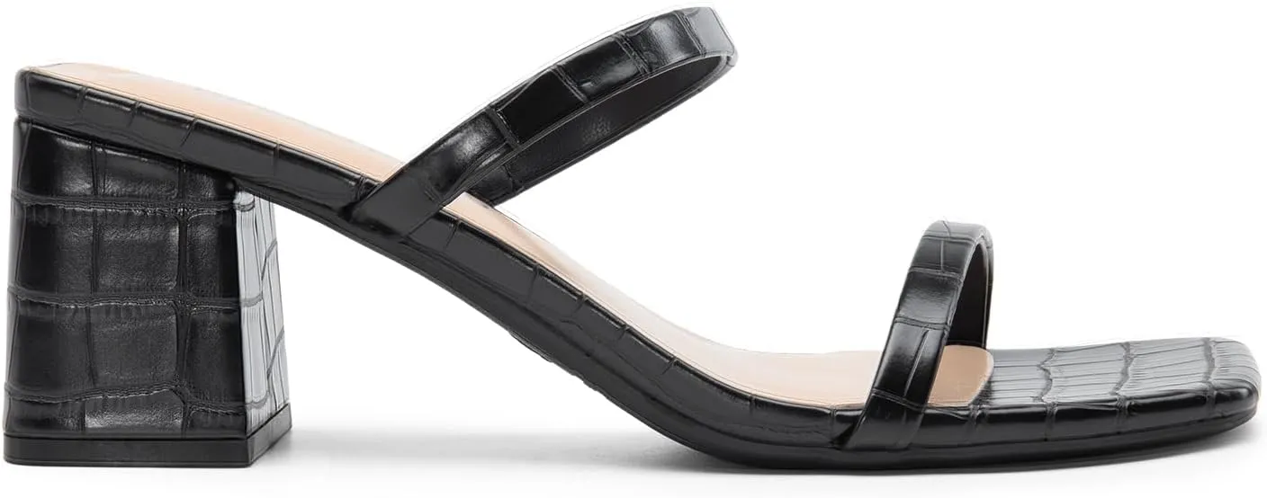 DREAM PAIRS Sandal Heels for Women Low Square Open Toe Block Chunky Heels Slip On Slides Mules for Party Homecoming Daily
