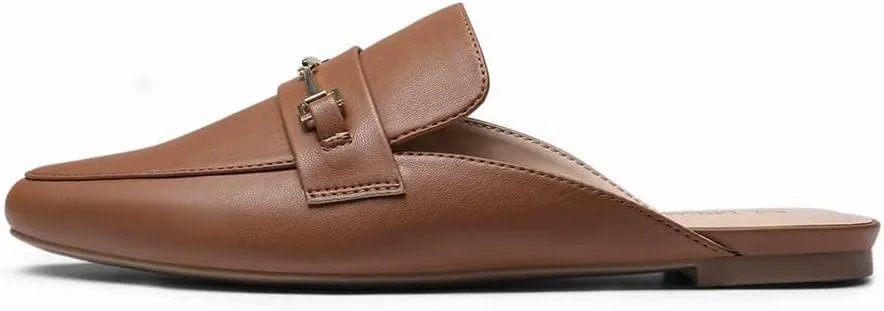 DREAM PAIRS Women's Flat Mules Buckle Pointed Toe Backless Slip on Slides Loafer Shoes