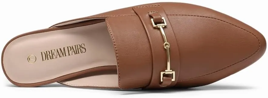 DREAM PAIRS Women's Flat Mules Buckle Pointed Toe Backless Slip on Slides Loafer Shoes