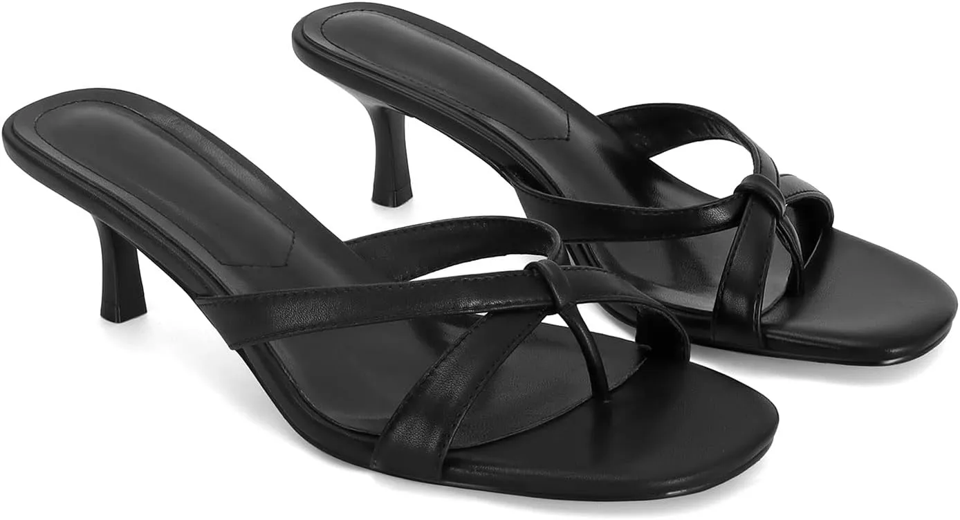 Dsevht Gold Kitten Heel Sandals for Women Flip Flop Strappy Mule heels Rounded Open Toe Heeled Thong Sandals Women