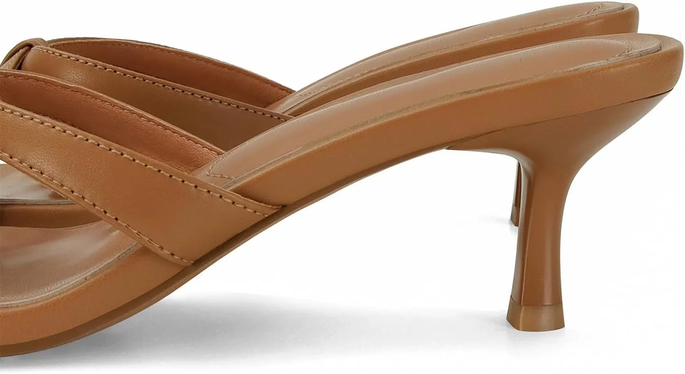 Dsevht Gold Kitten Heel Sandals for Women Flip Flop Strappy Mule heels Rounded Open Toe Heeled Thong Sandals Women