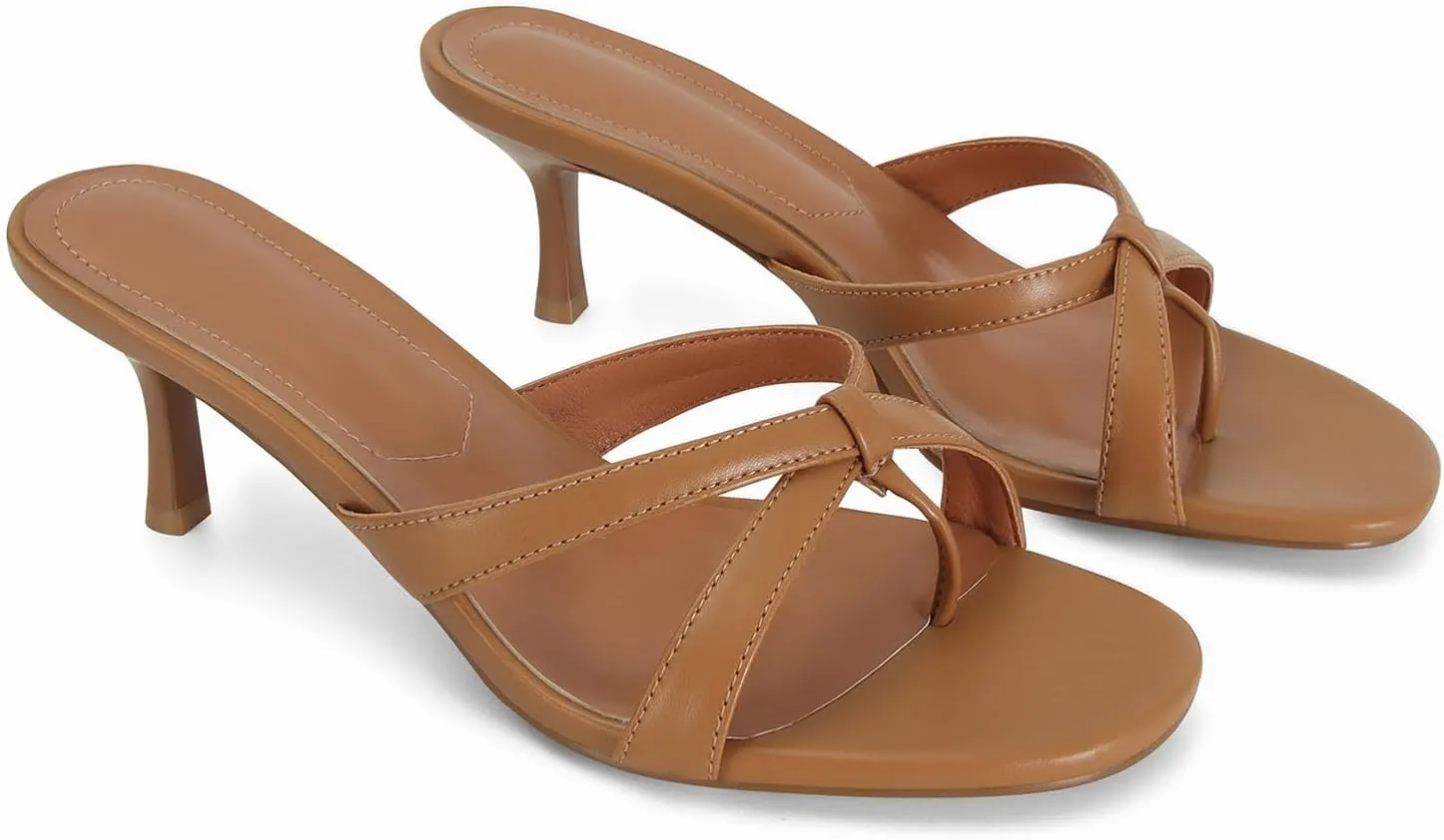 Dsevht Gold Kitten Heel Sandals for Women Flip Flop Strappy Mule heels Rounded Open Toe Heeled Thong Sandals Women