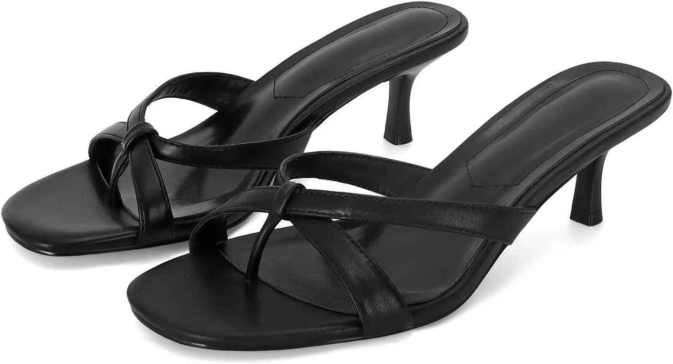 Dsevht Gold Kitten Heel Sandals for Women Flip Flop Strappy Mule heels Rounded Open Toe Heeled Thong Sandals Women
