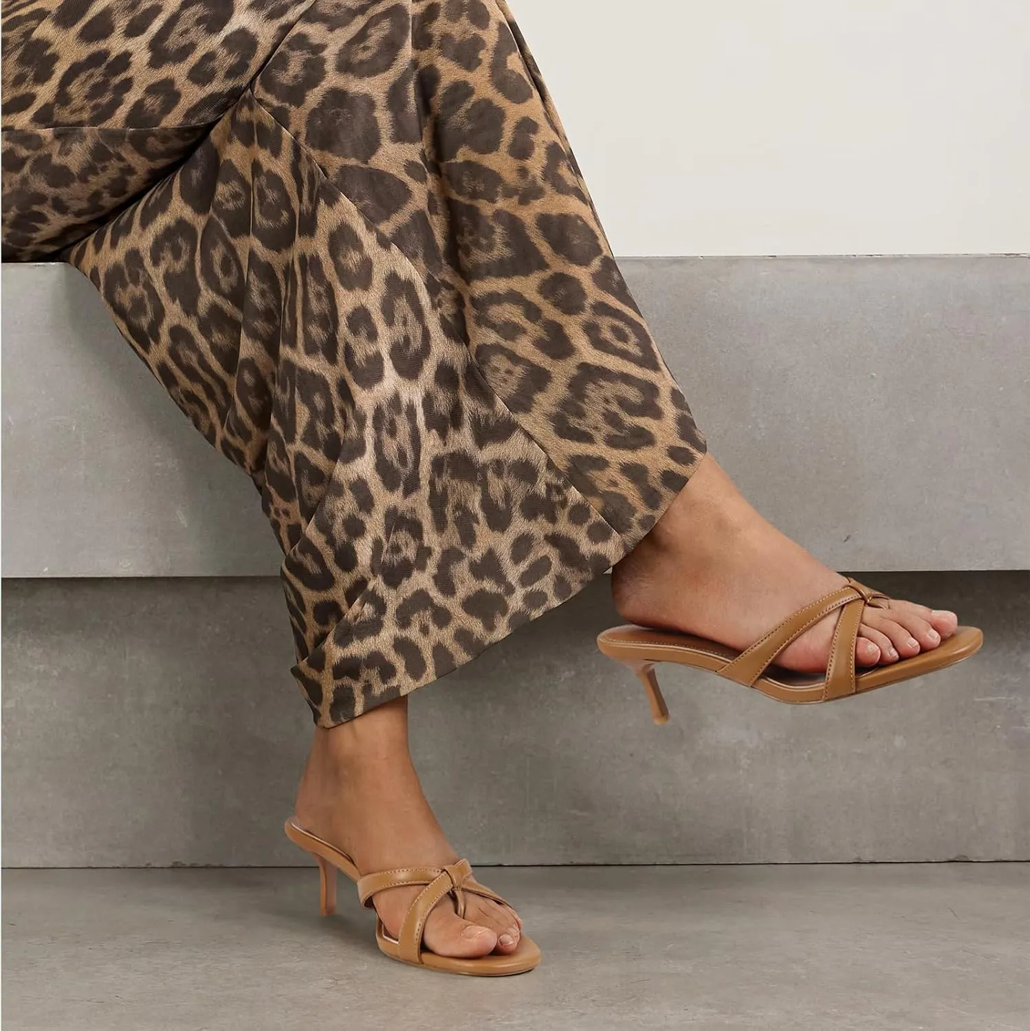 Dsevht Gold Kitten Heel Sandals for Women Flip Flop Strappy Mule heels Rounded Open Toe Heeled Thong Sandals Women