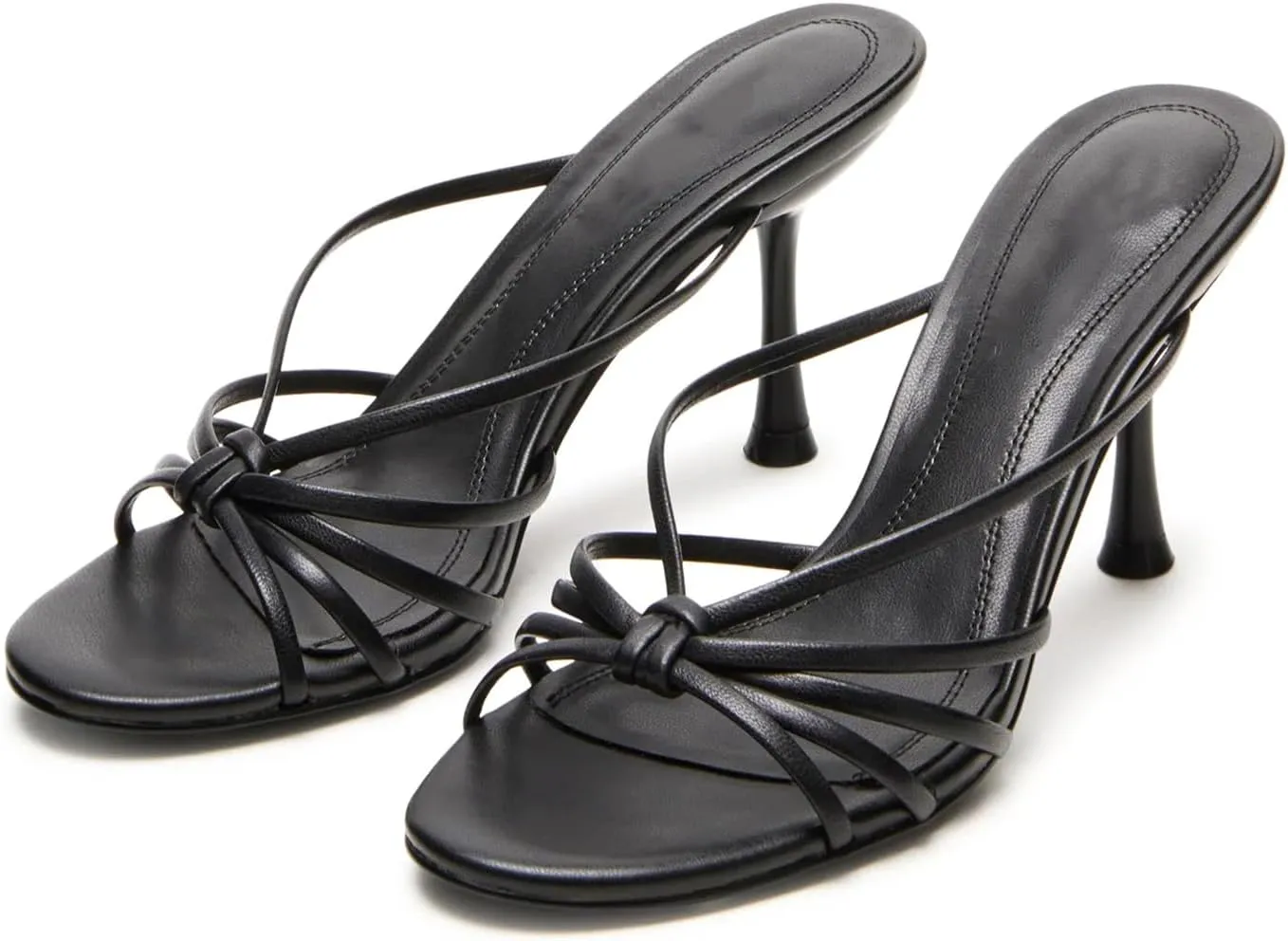Dsevht Gold Strappy Kitten Heel Sandals for Women Flip Flop Mule heels Rounded Open Toe Heeled Thong Sandal Women