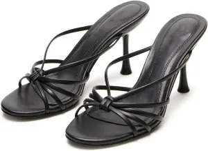 Dsevht Gold Strappy Kitten Heel Sandals for Women Flip Flop Mule heels Rounded Open Toe Heeled Thong Sandal Women