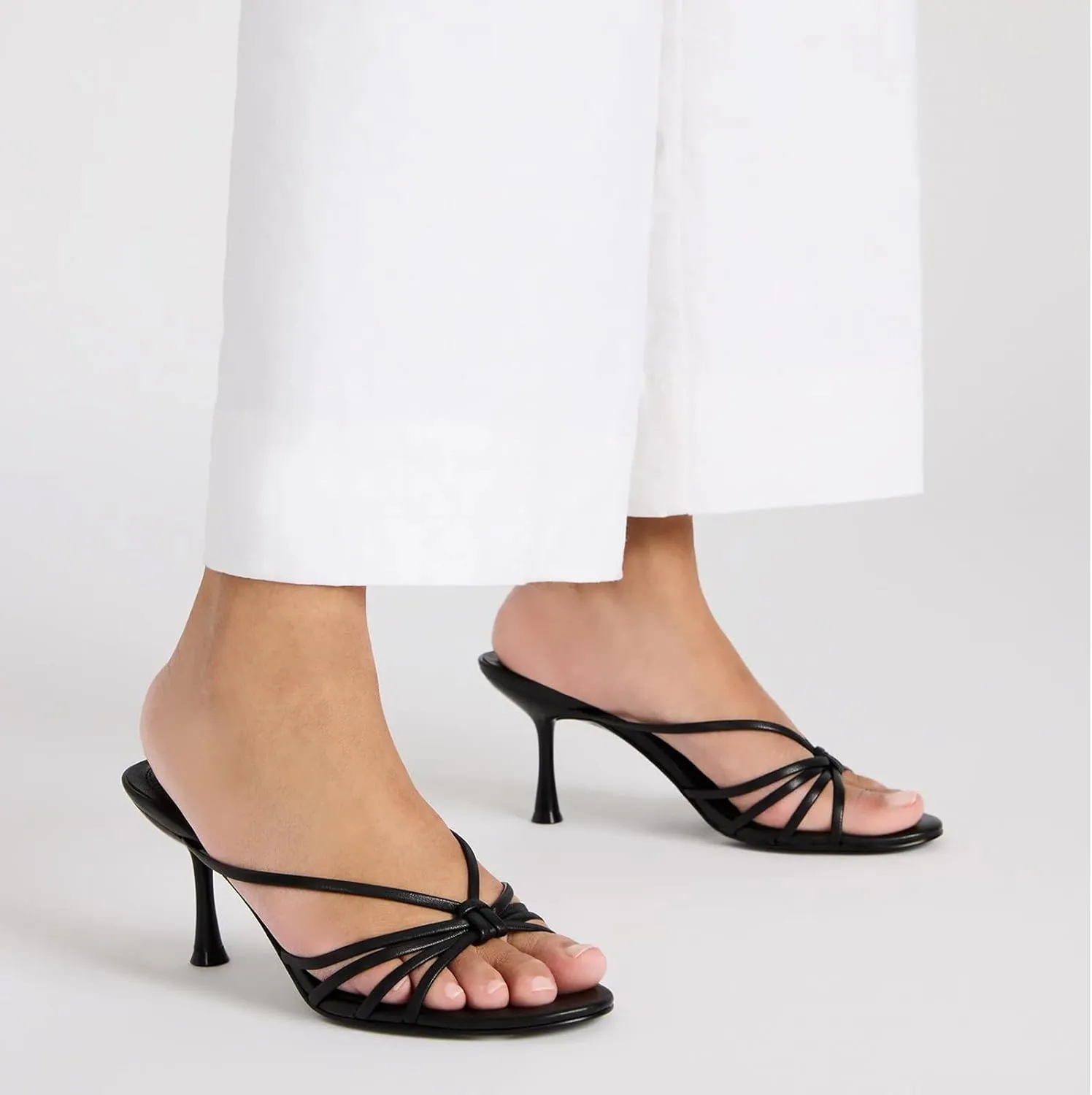 Dsevht Gold Strappy Kitten Heel Sandals for Women Flip Flop Mule heels Rounded Open Toe Heeled Thong Sandal Women