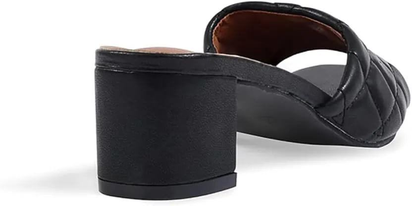ELLEN TRACY Women's Sandals, Slip on, Holly Block Quilted Heel Mules, Open Toe Design Heeled