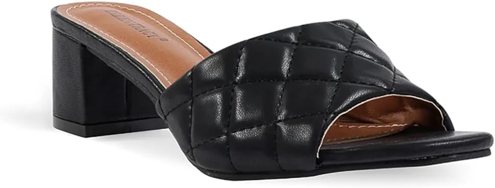 ELLEN TRACY Women's Sandals, Slip on, Holly Block Quilted Heel Mules, Open Toe Design Heeled