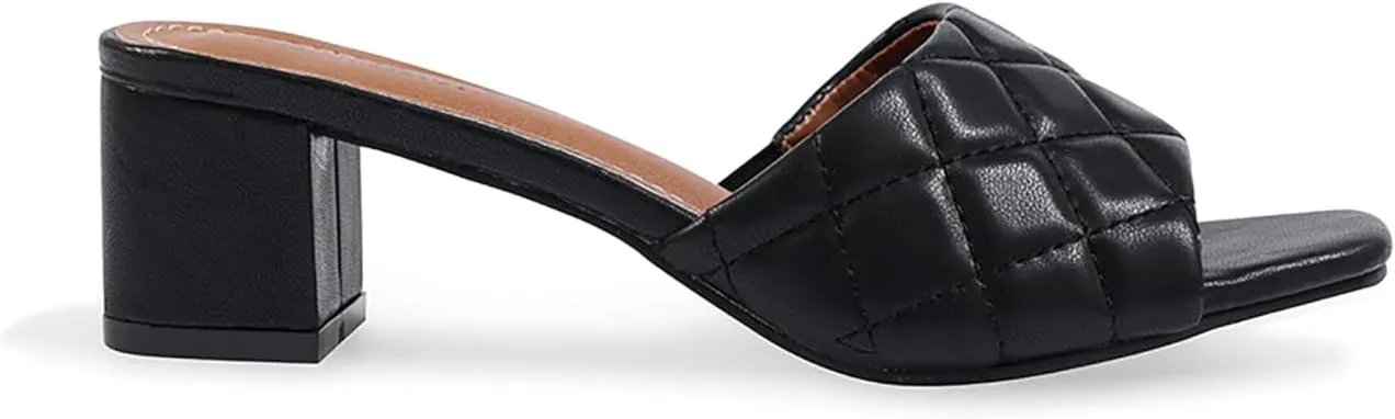 ELLEN TRACY Women's Sandals, Slip on, Holly Block Quilted Heel Mules, Open Toe Design Heeled