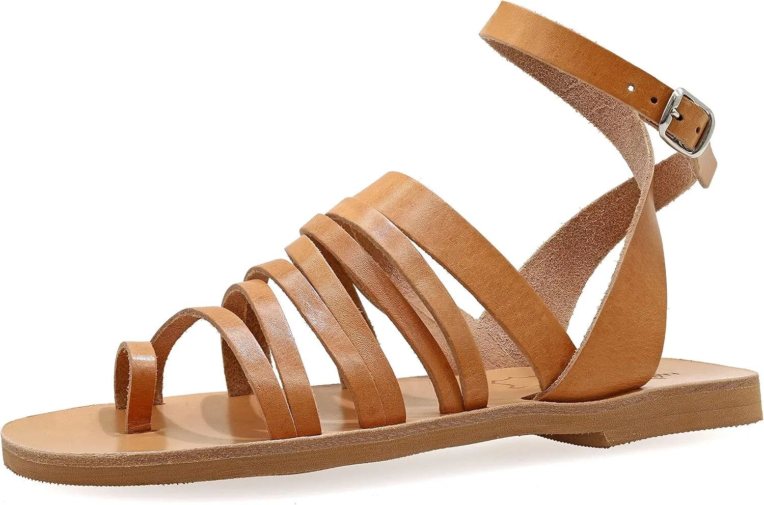 Emmanuela Ancient Greek Sandals, Quality Handmade Leather Toe Ring Flat Sandals, Adjustable Buckle Strappy Sandals, Ankle Strap Summer Shoes, Boho Chic Cuff Sandals